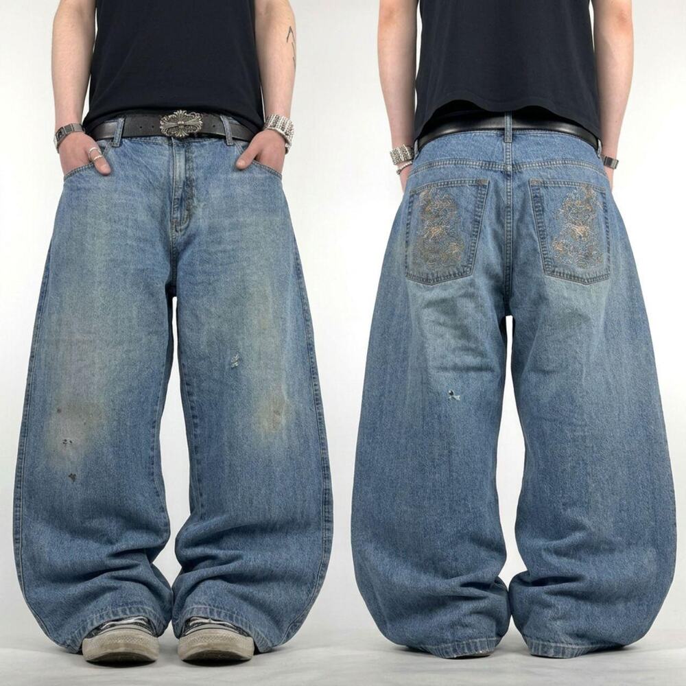 Vintage y2k rare embroidered stonewash grunge skater rare baggy jeans